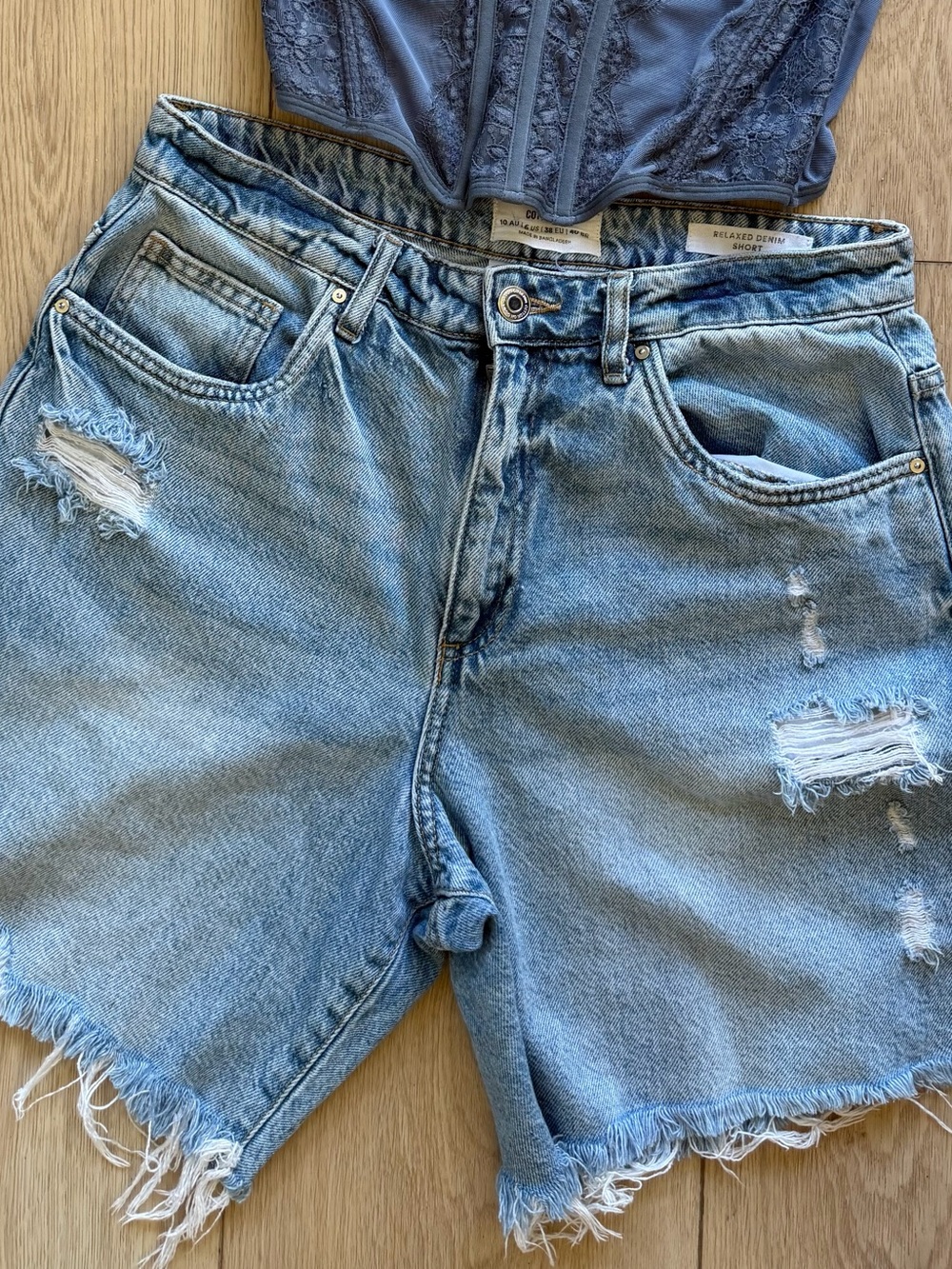 Cotton On Light Blue Distressed Denim Jean Shorts